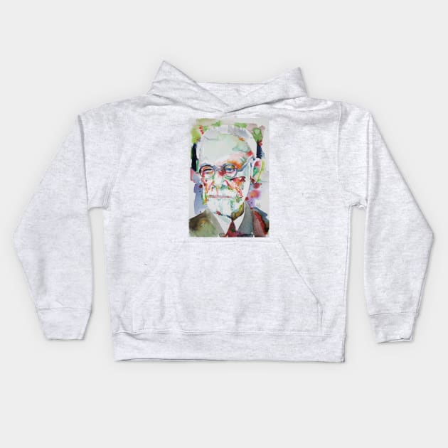 SIGMUND FREUD - watercolor portrait .6 Kids Hoodie by lautir